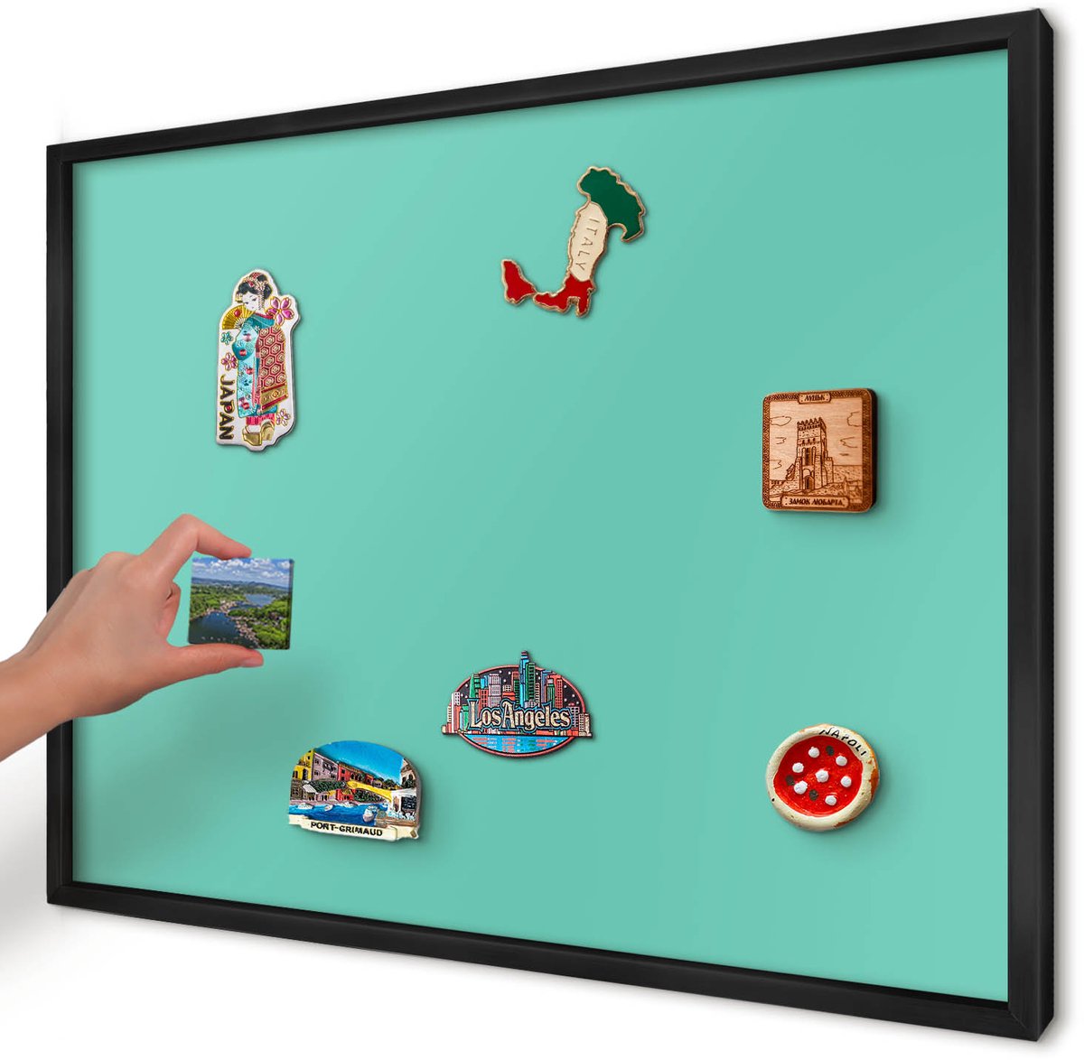 Artprintcave Turkoois Magneetbord mit Zwart Frame - 70x50 cm - Sterke Munt Bord Voor Magneten - Minimalist Wandbord Magnetisch - Achtergronden En Patronen