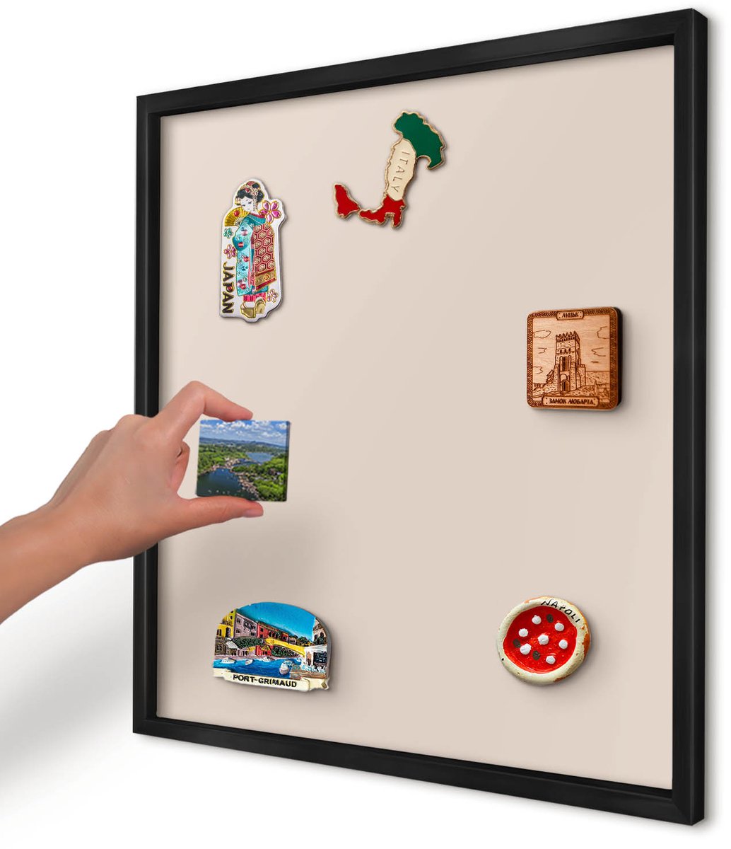 Artprintcave Beige Magneetbord mit Zwart Frame - 50x50 cm - Warm Beige Memobord Keuken - Minimalist Magneetbord Voor Keuken - Achtergronden En Patronen