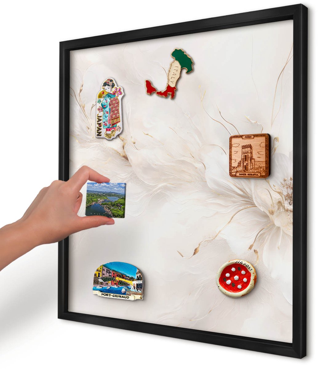 Artprintcave Romig Magneetbord mit Zwart Frame - 50x50 cm - Bloemige Elegantie Bord Voor Magneten - Schilderachtig Magneetbord Voor Foto's - Bloemen En Planten