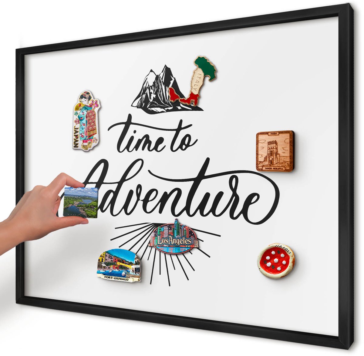 Artprintcave Wit Magneetbord mit Zwart Frame - 70x50 cm - De Ontdekkingsreis Magneetbord Voor Keuken - Typografisch Magneetbord Voor Foto's - Teksten