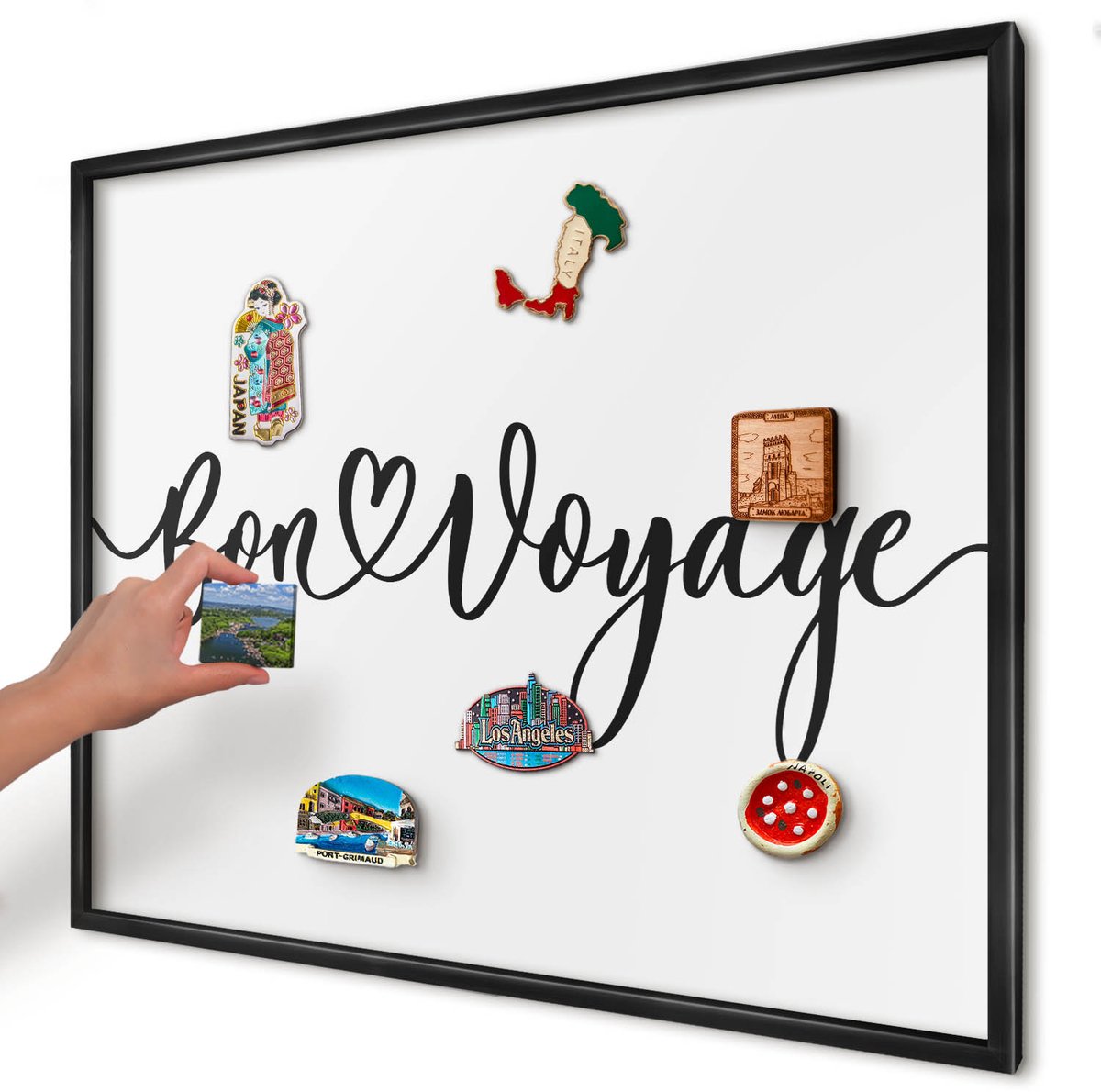 Artprintcave Zwart Magneetbord mit Zwart Frame - 80x60 cm - Goede Reis Notitiebord - Typografisch Wandbord Magnetisch - Teksten