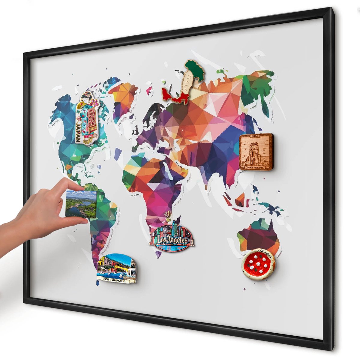 Artprintcave Grijs Magneetbord mit Zwart Frame - 80x60 cm - Wereldkaart Magneetbord Voor Keuken - Geometrische Bord Voor Magneten - Kaarten