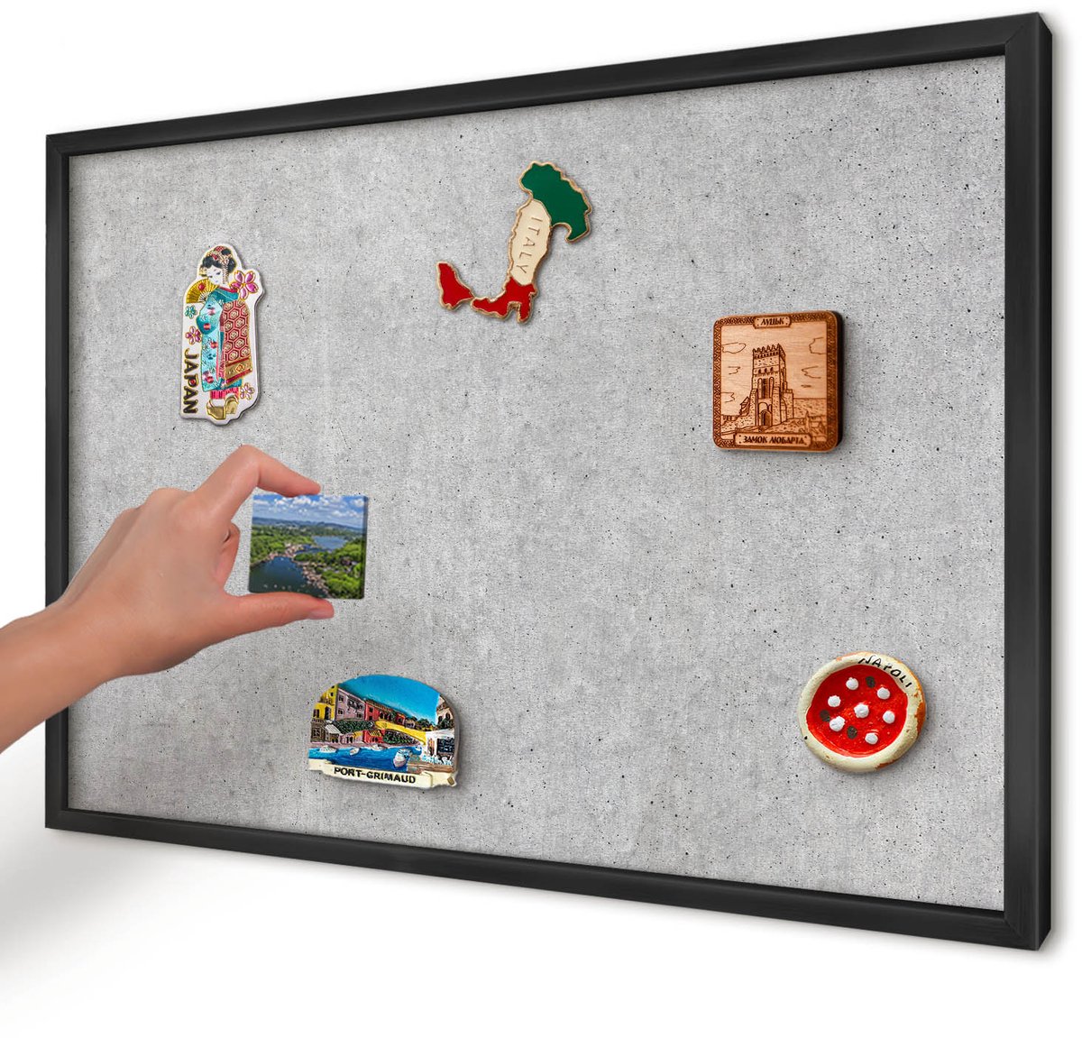 Artprintcave Grijs Magneetbord mit Zwart Frame - 60x40 cm - Grijze Textuur Magneetbord Voor Keuken - Minimalist Bord Voor Magneten - Texturen