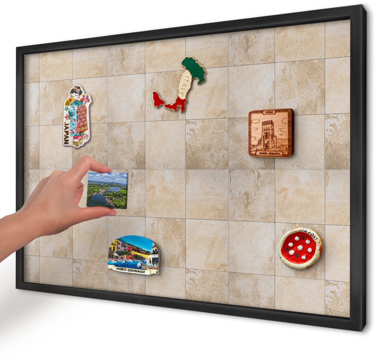 Artprintcave Beige Magneetbord mit Zwart Frame - 60x40 cm - Neutrale Elegantie Notitiebord - Minimalist Memobord Keuken - Texturen