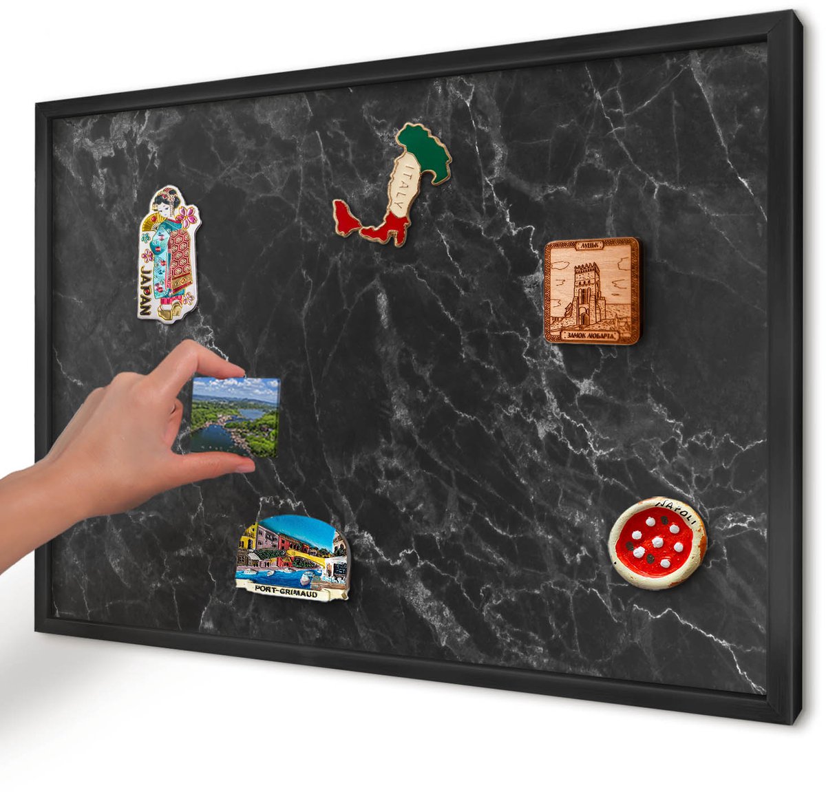 Artprintcave Zwart Magneetbord mit Zwart Frame - 60x40 cm - Zwart Marmer Magneetbord Voor Foto's - Minimalist Bord Voor Magneten - Texturen