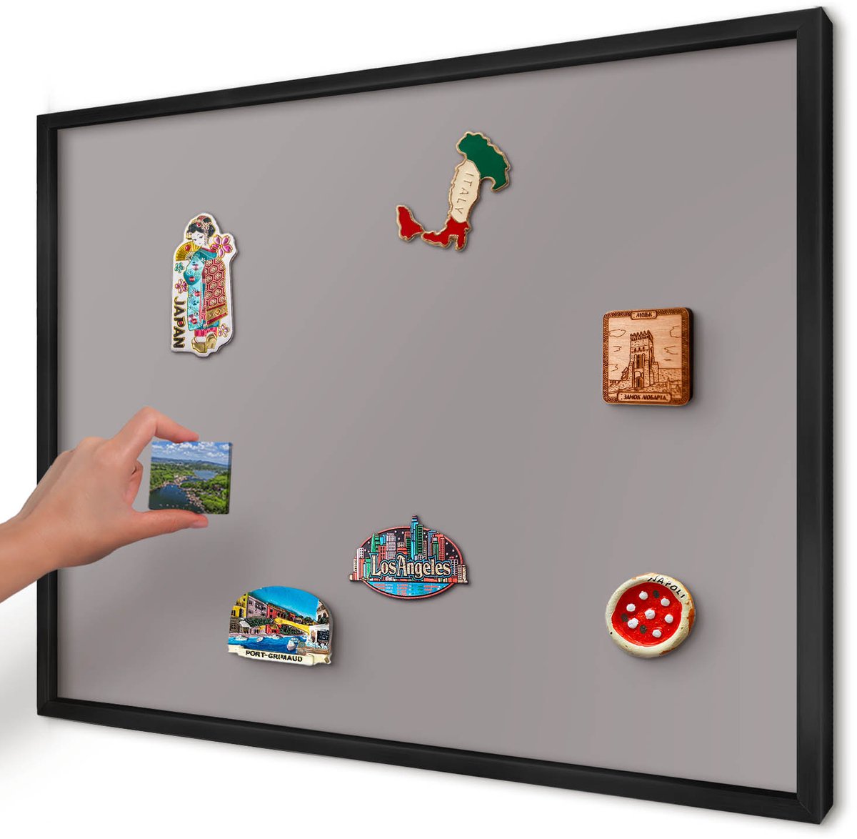 Artprintcave Paars Magneetbord mit Zwart Frame - 70x50 cm - Asgrijs Magneetbord Voor Foto's - Minimalist Notitiebord - Achtergronden En Patronen