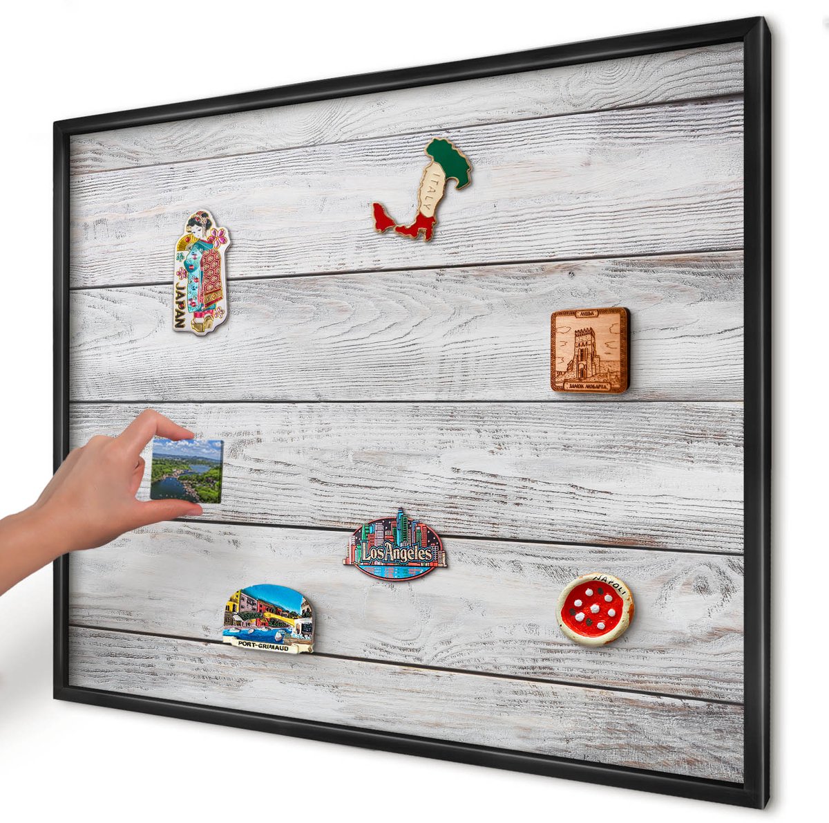 Artprintcave Wit Magneetbord mit Zwart Frame - 80x60 cm - Rustiek Hout Memobord Keuken - Rustiek Magneetbord Voor Foto's - Texturen