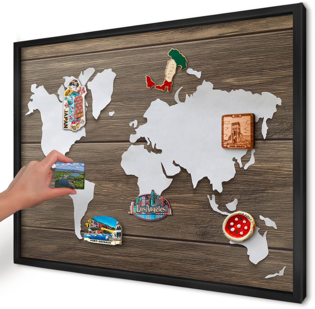 Artprintcave Bruin Magneetbord mit Zwart Frame - 70x50 cm - Houten Kaart Magneetbord Voor Keuken - Minimalist Magnetisch Bord - Kaarten