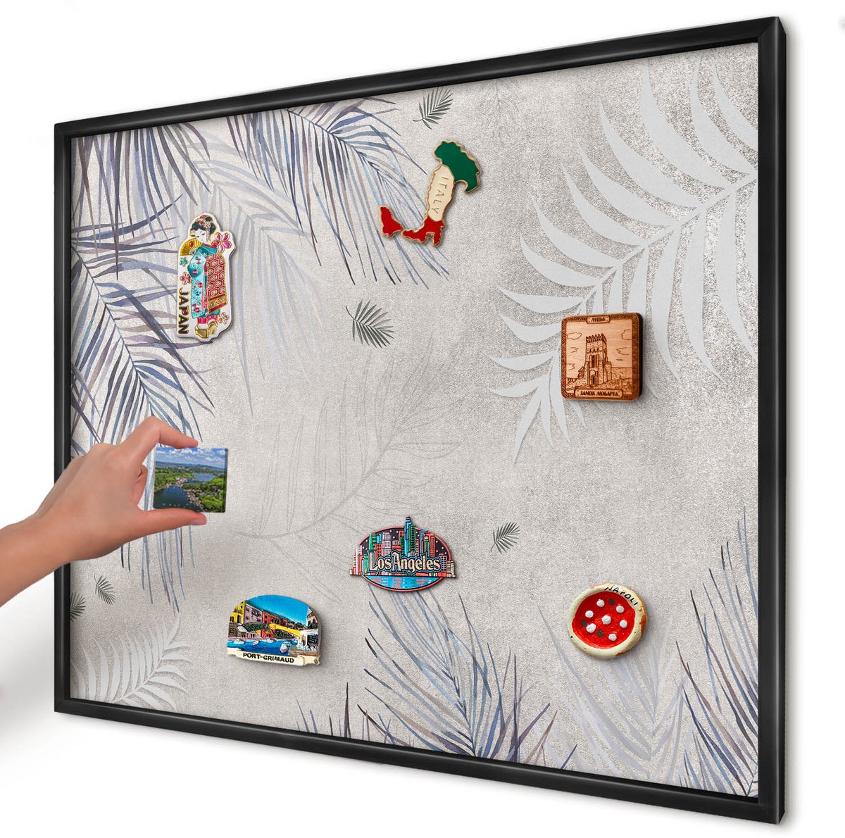 Artprintcave Beige Magneetbord mit Zwart Frame - 80x60 cm - Bladrijke Elegantie Memobord Keuken - Modern Magnetisch Bord - Natuur