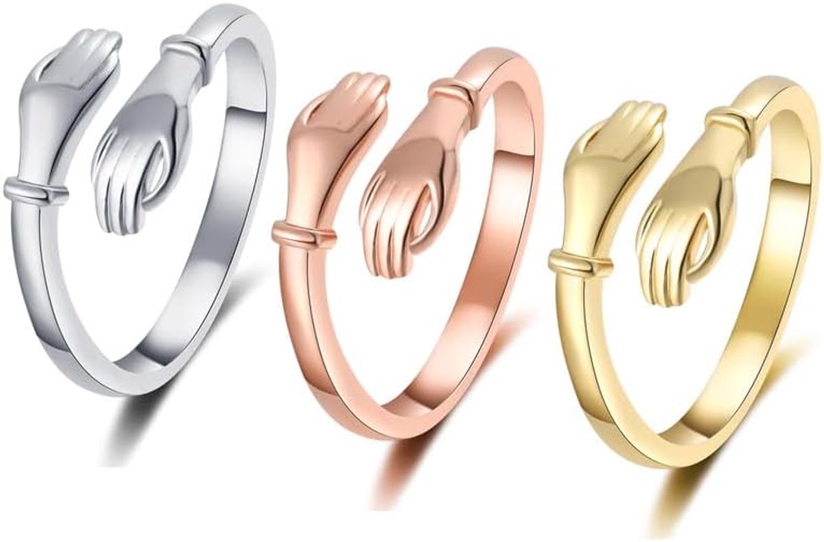 Ringen voor dames, 925 zilver, verstelbaar, in goudvorm, open, angst