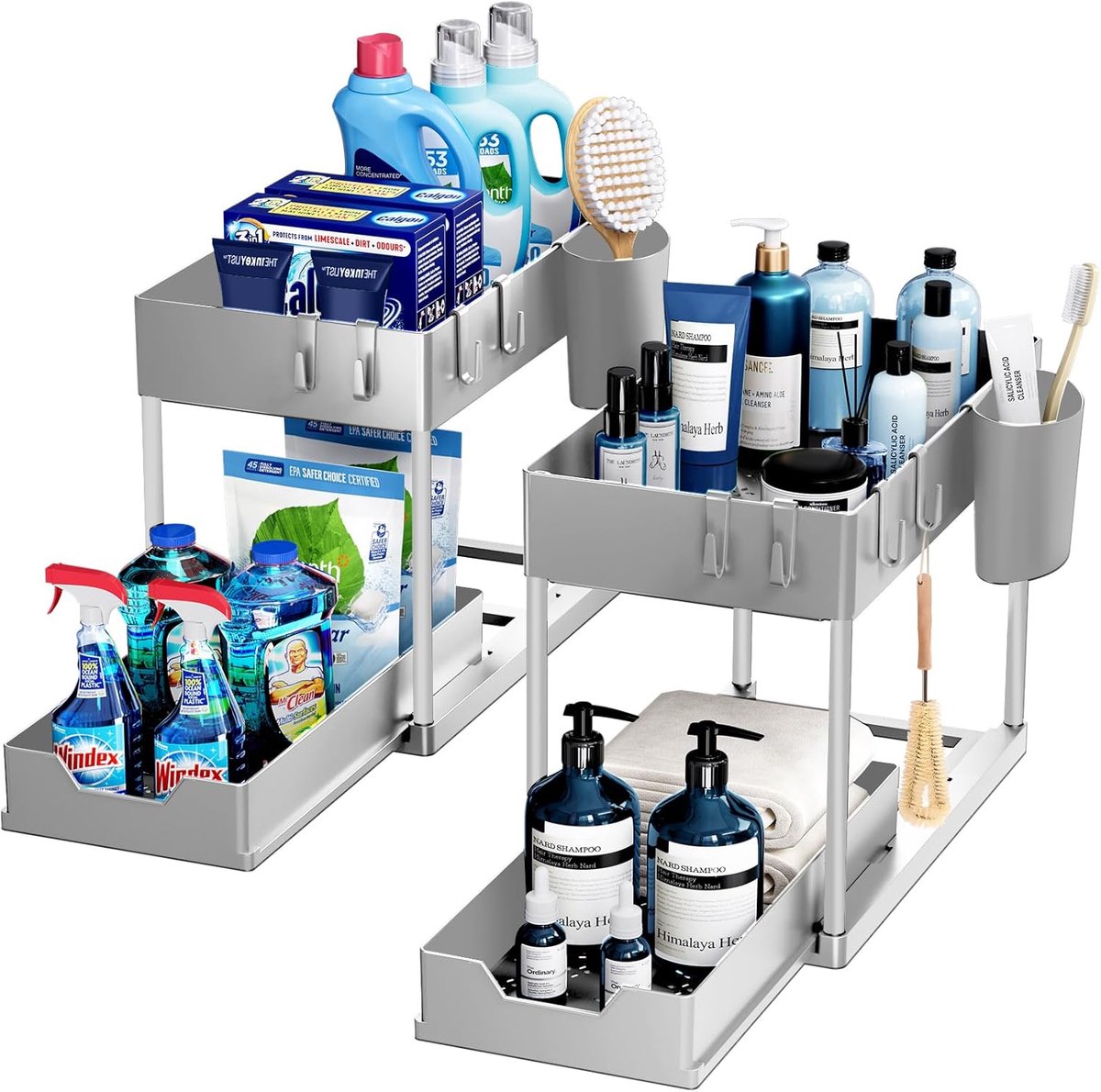 Onder sink organizer met 2 niveaus - grijs - multifunctioneel - ruimtebesparend voor keuken en badkamer - ShopVlot