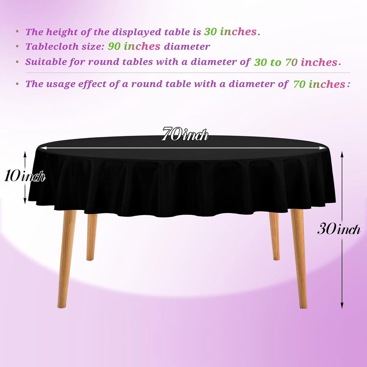 Ronde tafelkleed 90 inch - zwart polyester - 12 stuks - elegant voor feestelijke diners - ShopVlot