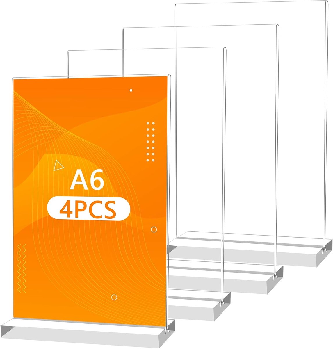 Acrylic A6 tafelstands - dubbelzijdig - transparant - ideaal voor menu's en foto's - ShopVlot