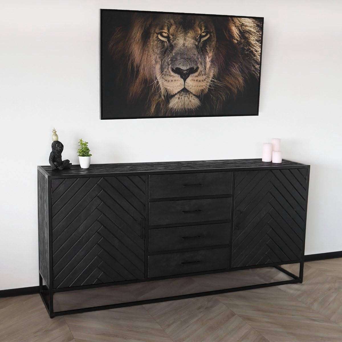 Sideboard 180x85cm - mango hout - zwart industrieel - duurzame kast - ShopVlot