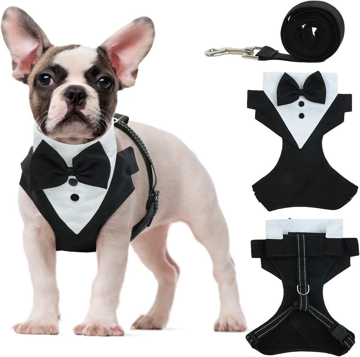 Hondenharnas Tuxedo - Ademend mesh - Formeel met strikje - Ideaal voor bruiloften - ShopVlot