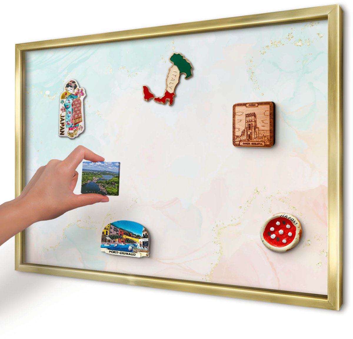 Artprintcave Romig Magneetbord mit Gouden Frame - 60x40 cm - Pastel Elegantie Magneetbord Voor Foto's - Waterverf Magnetische Organizer - Abstractie