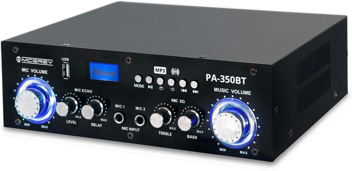 SnelShoppen - Bluetooth eindversterker PA-350BT met USB MP3-speler | Compacte 200W versterker met hoge resolutie LCD-display, 4-16 Ohm, ideaal voor fe