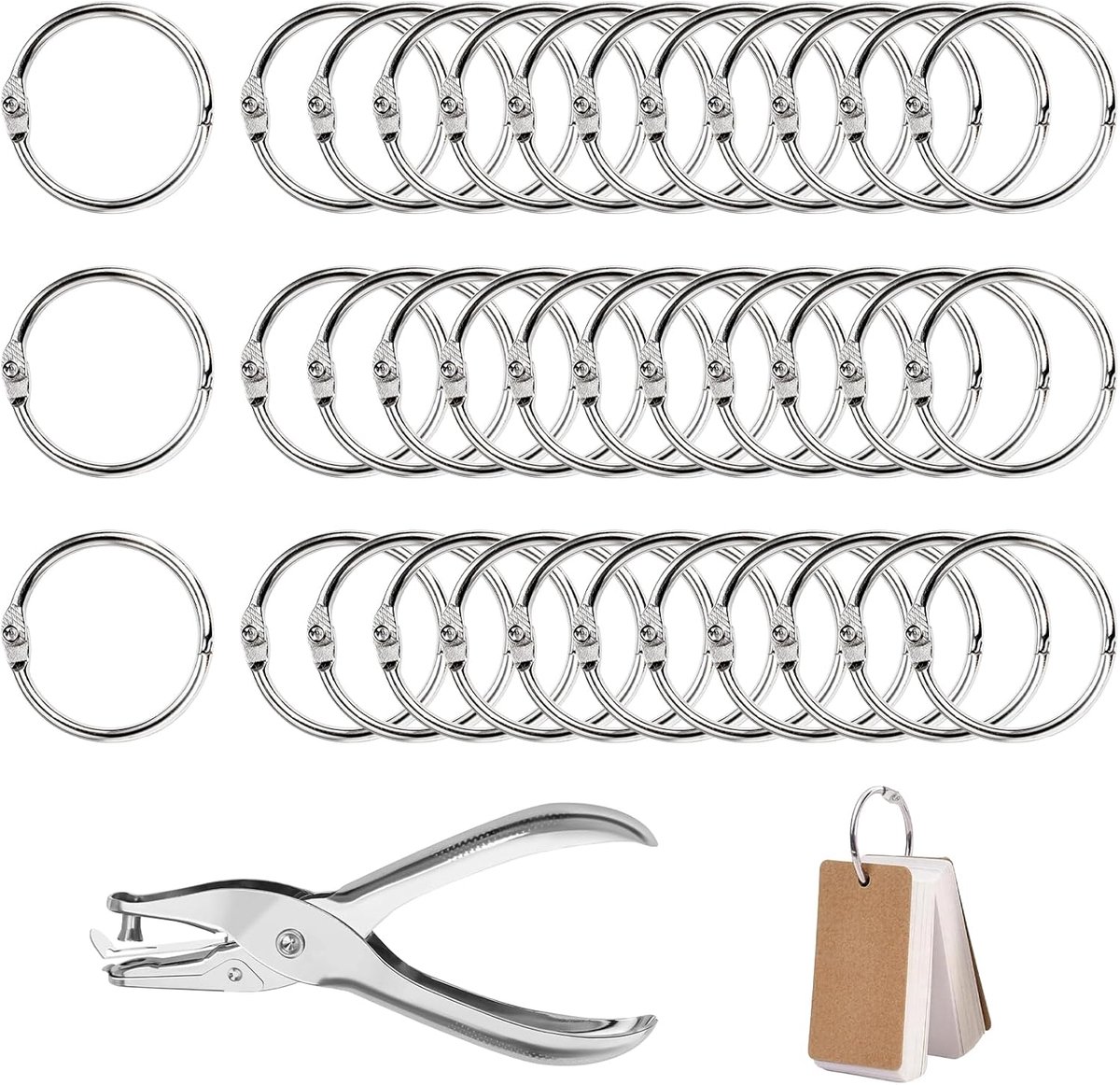 SnelShoppen - Pack van 80 Metalen Bindringen 25mm Boekringen voor Fotoalbums en Notebooks - Duurzaam en Roestvrij - Inclusief Papieren Gatenpons