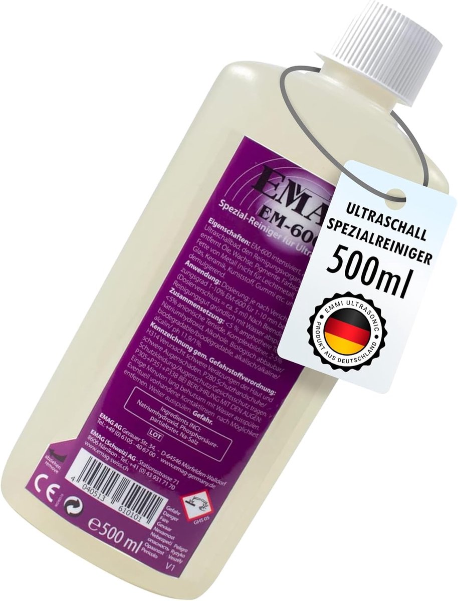 SnelShoppen - EMAG Special Cleaner EM-600 - Ultrasoon reiniger voor glas, rubber, keramiek, metaal - Verwijdert verfresten, vetten, oliën en was - 0.5