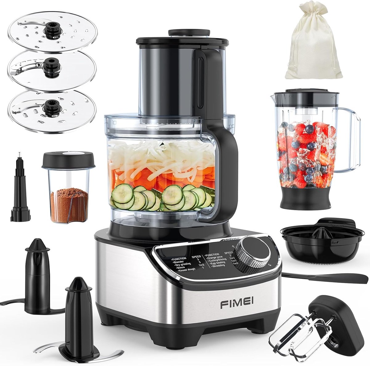 SnelShoppen - Multifunctionele Keukenmachine Foodprocessor met Opbergtas, Mixen, Snijden, Persen, Molen, 8-in-1 Keukenhulp voor Koken en Bakken