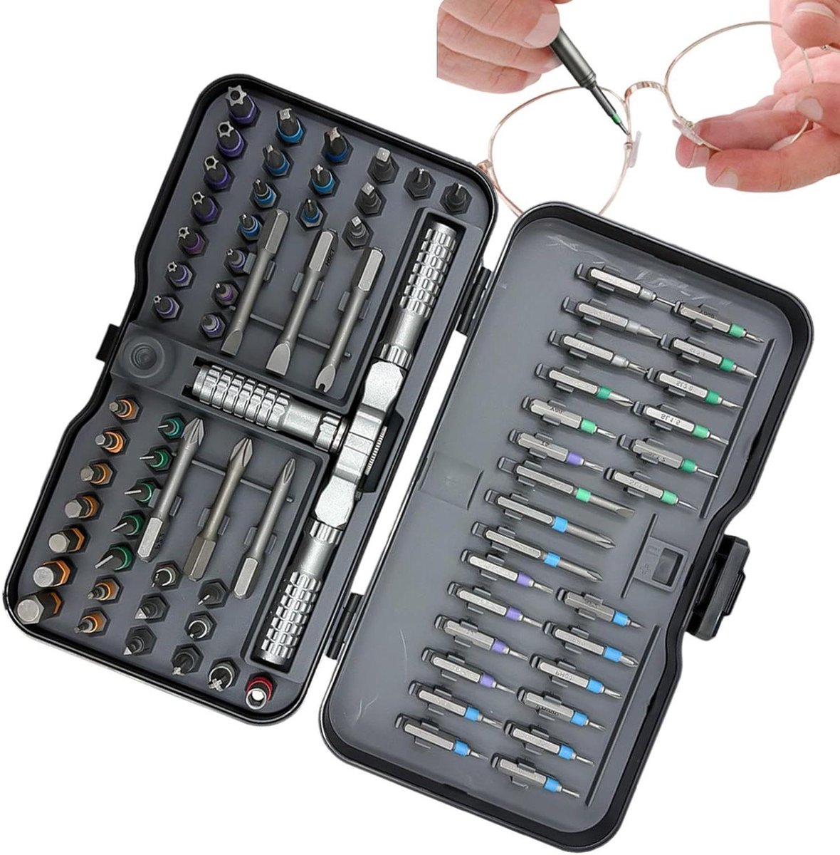 Magnetische Ratel Set - Multibit Schroevendraaier - Klusjes Thuis - Flexibele Schacht - 79 Delig - Grijs