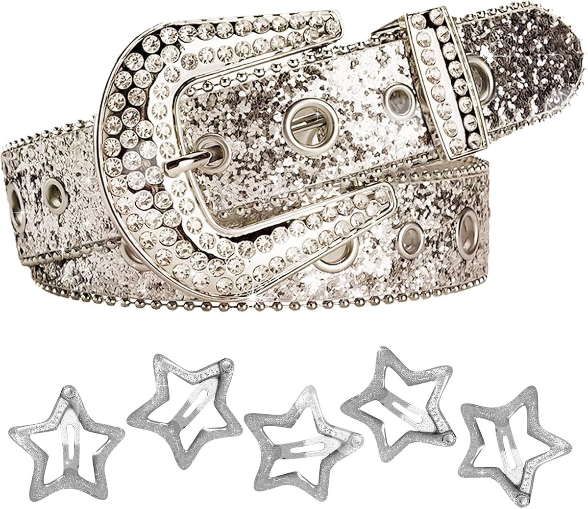 Leren riem, strassriem, leren riem met studs cowgirl, punkriem voor jeans, broeken, voor dames en heren, Meerkleurig., Eén maat