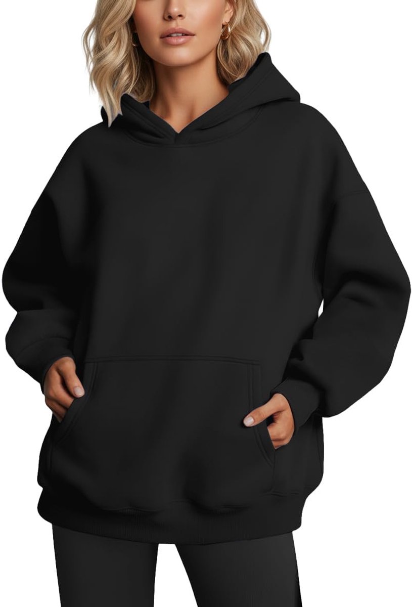 Hoodies voor Vrouwen UK Katoen Fleece Hoodie Dames Winterkleding Basic Pullover met Kangoeroe Pocket Geribbelde Manchetten en Zoom