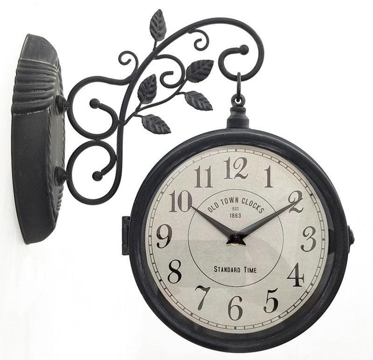 Omgoods - Dubbelzijdige Wandklok met Retro Charm - Stille Klok met Bruin Frame