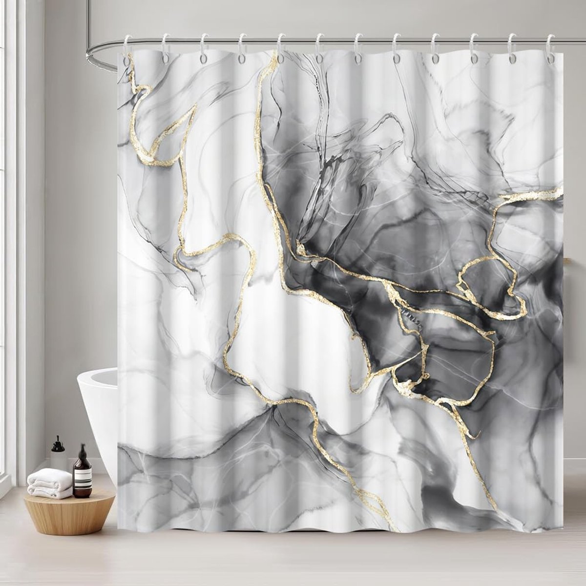 Omgoods - Modern Douchegordijn 180 x 200 cm in Zwart Marmer