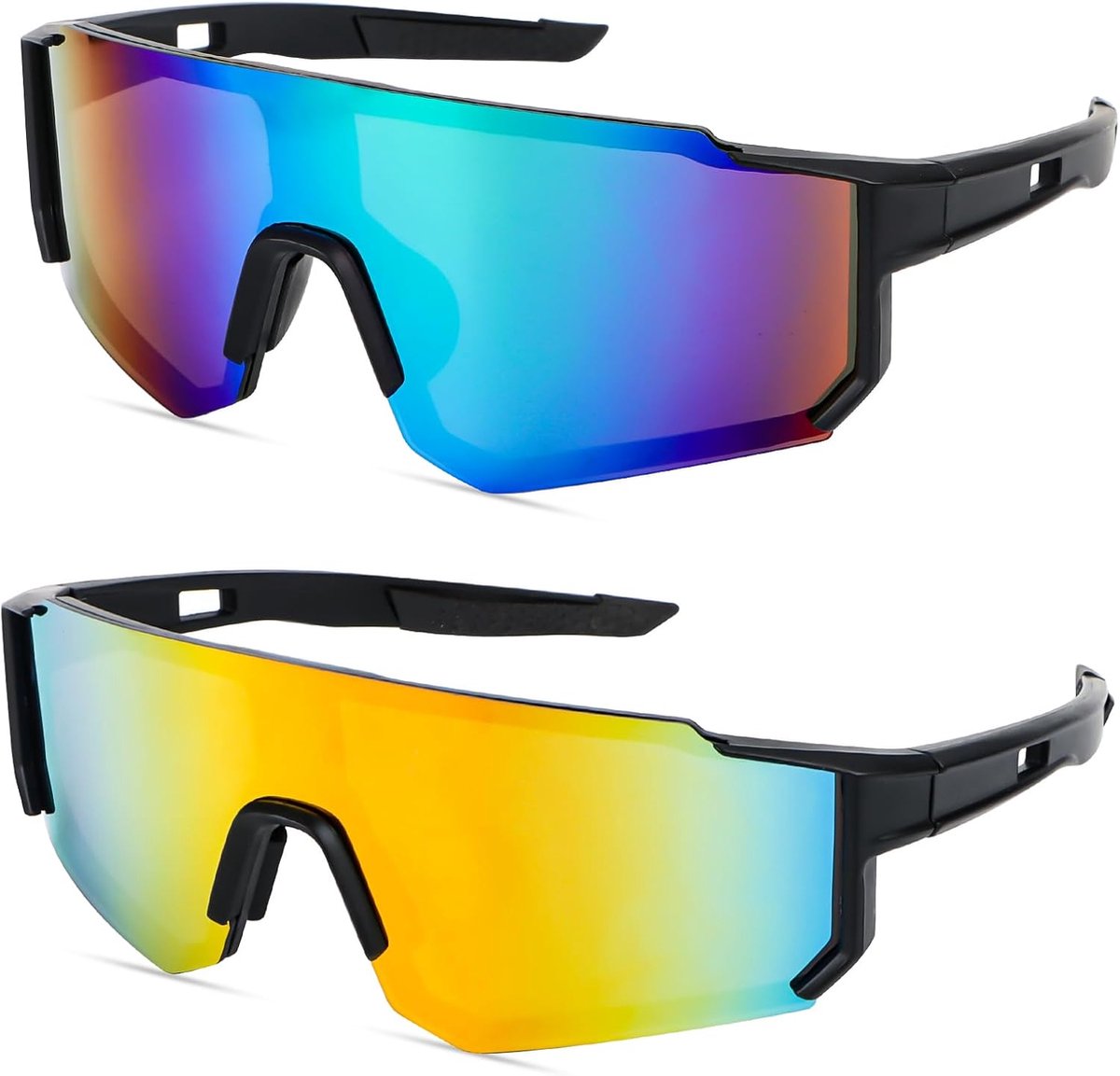 Sportzonnebril, 2 stuks, gepolariseerde zonnebril, fietsbril voor dames en heren, UV 400, fietsbril, winddicht, bescherming, fietsbril, veiligheidsbril, sportbril voor outdooractiviteiten