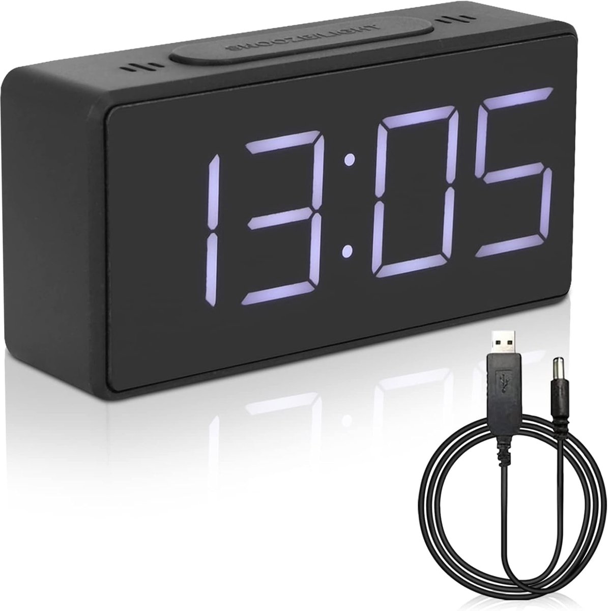 klok Groot display, elektronische led-wekker met sluimerfunctie voor thuisgebruik van slaapkamer Bureauklok voor studenten aan het bed Zwart(Zwart)