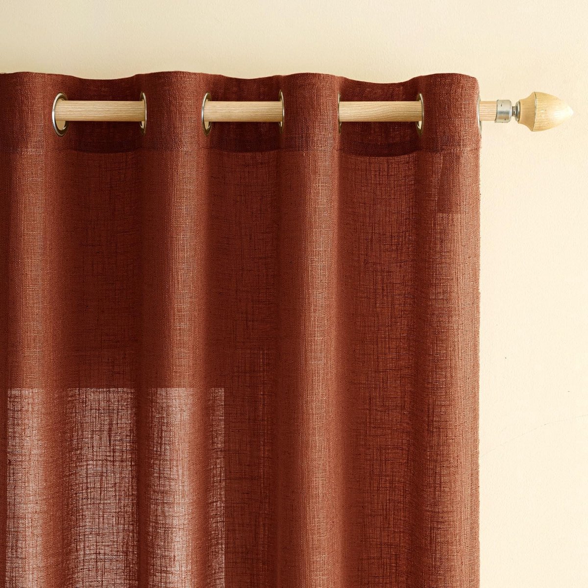 Omgoods - Transparante Linnen Gordijnen met Oogjes - 140 x 260 cm Steenrood