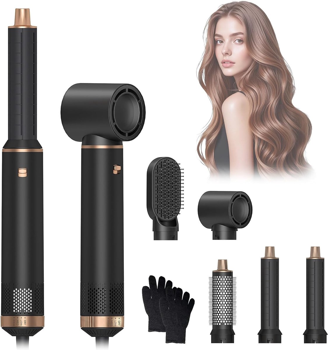 5-in-1 haarstyler, airstyler, haarstyling-apparaten met warmluchtborstel, föhnborstel, ronde borstelföhn, haardroger, auto hair curler, haarstyler voor styling, volume, krullen en