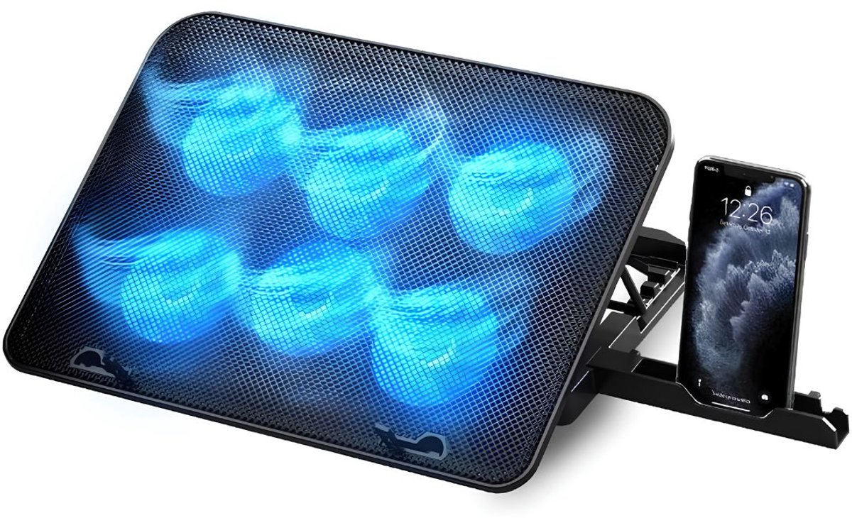 JCP® Laptop Cooler - Laptop Koeler - Laptop Cooler Verstelbaar - Zwart/Blauw - 35cm x 25cm x 2cm