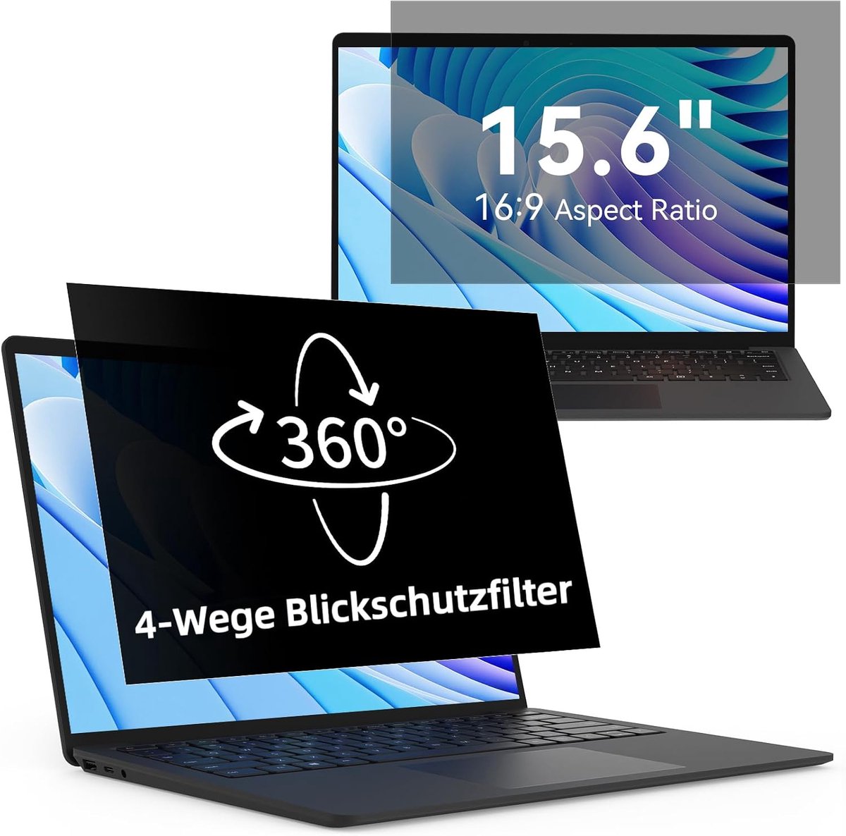 360° Laptop blickbeschermingsfilter 15,6 inch, anti-blauwlicht, verblindingsbescherming, schermbescherming, zichtbescherming, beeldverhouding 16:9, 4-weg zichtbeschermingsfilter voor