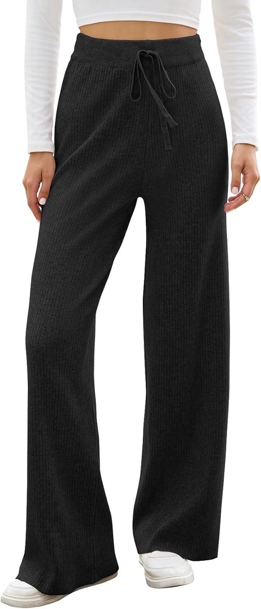 Damesbroek met hoge taille, brede broek met verstelbaar trekkoord, Palazzo-broek, losse broek, elegant