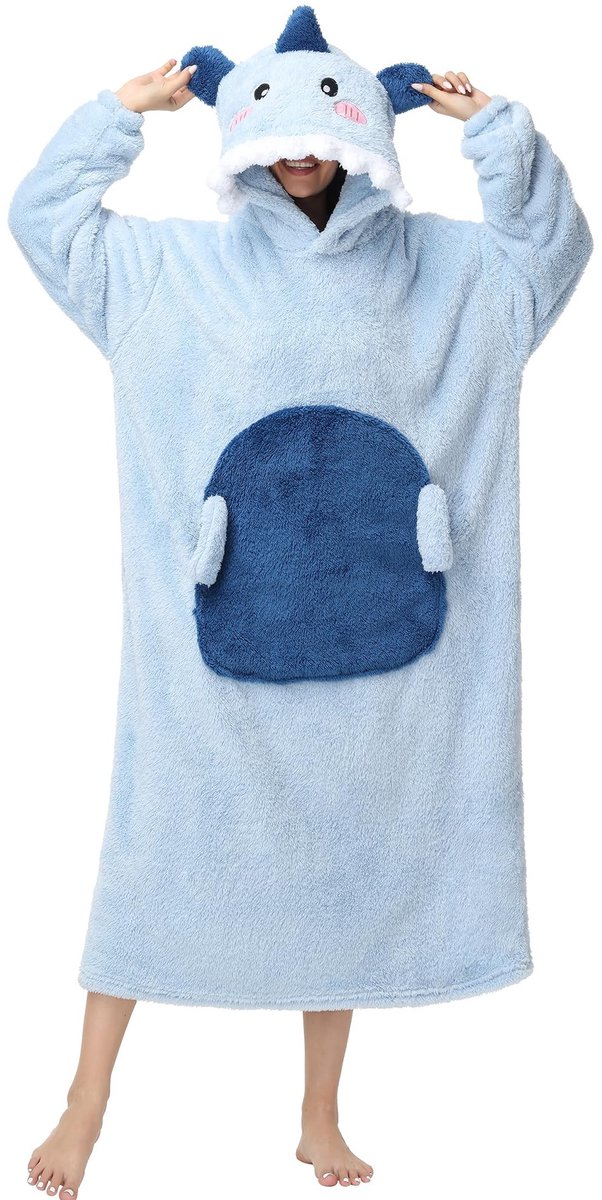 Omgoods - Dieren Hoodie met Mouwen - Schattige Draagbare Oversized Dekens met Grote Zak