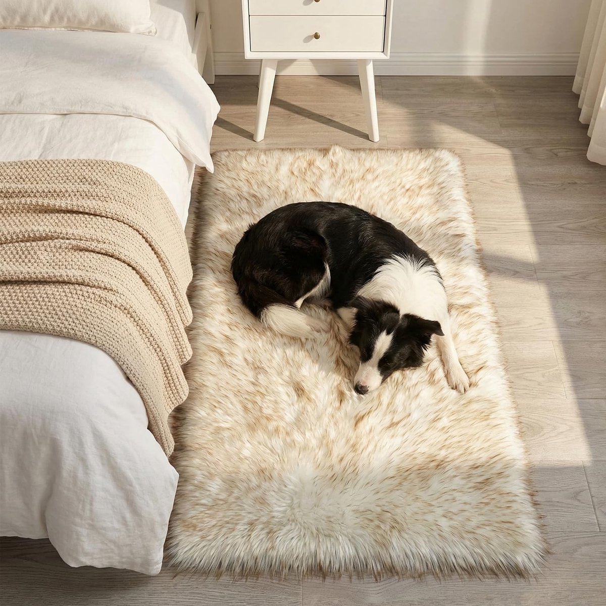 Omgoods - Plush Faux Sheepskin Back - Ultra Zacht Fluffy Vloermat voor Slaapkamer en Woonkamer (Geel, 60x110cm)