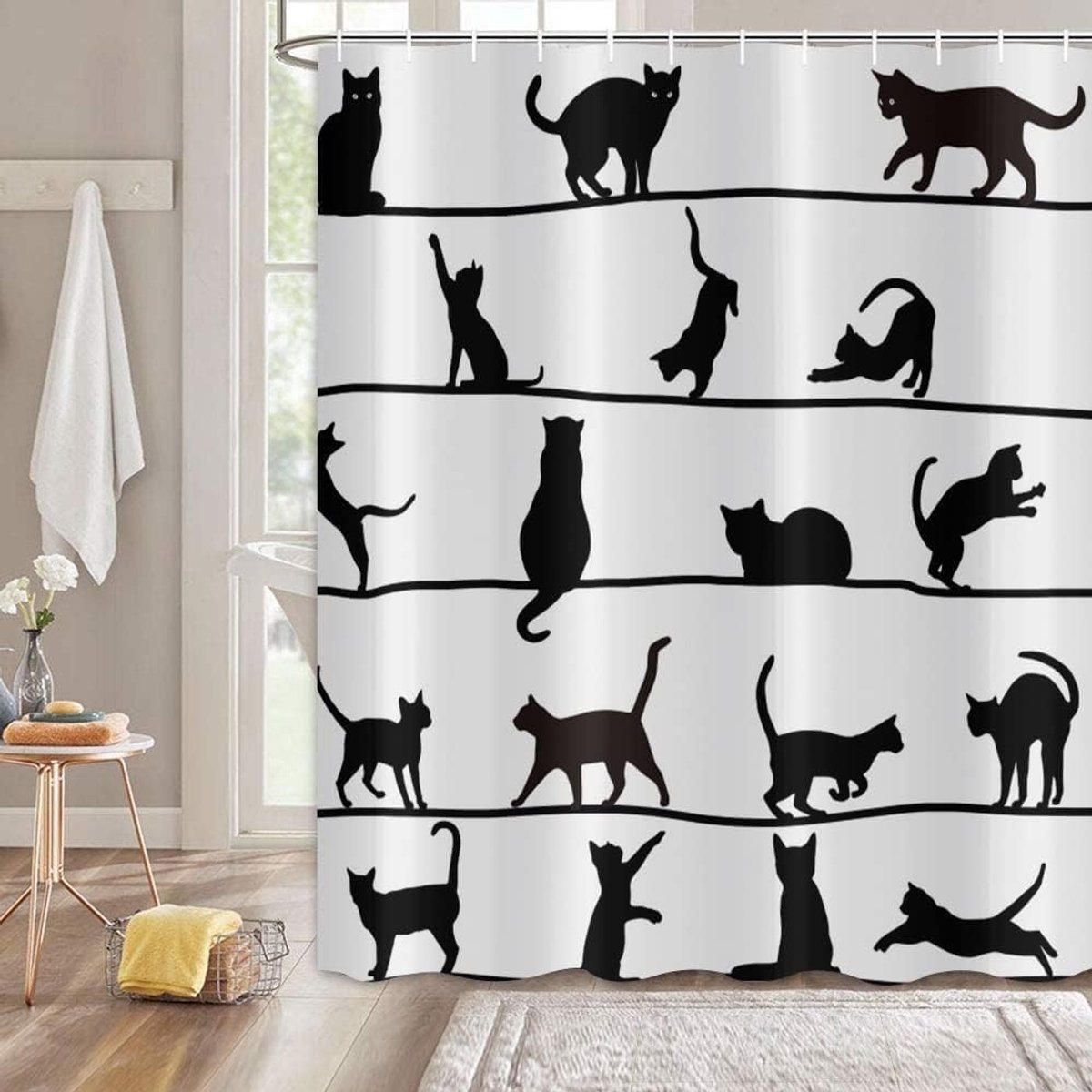 Omgoods - Grappig Kat Douchegordijn 180 x 200 cm Waterdicht en Machinewasbaar