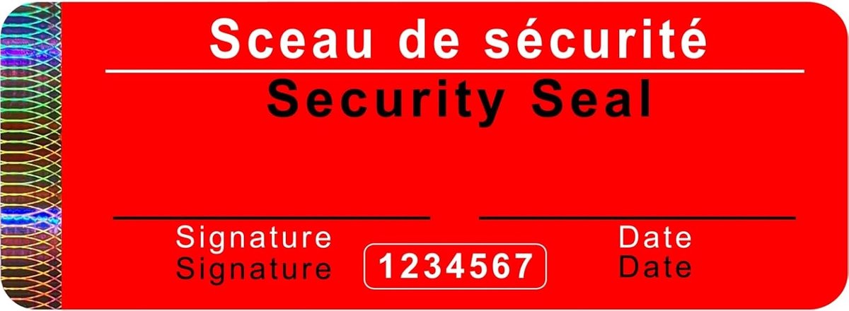 50 stuks - Veiligheidszegel met serienummer, 70 x 25 mm, rood, beschrijfbaar, veiligheidszegelstickers, zegelstickers, zegeletiketten, veiligheidsetiketten, zelfklevend etiket, echtheidszegel