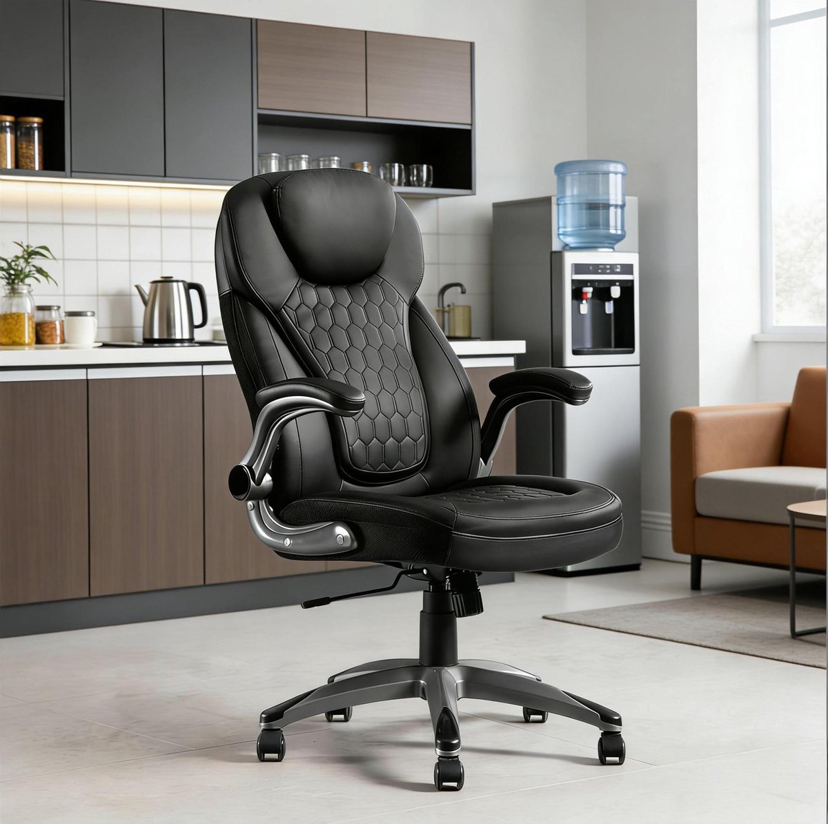 COVREO Bureaustoel 67,5 x 73 x 120 cm zwart, PU en mesh met hoofdsteun