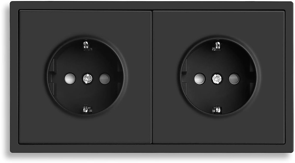 2-voudig Stopcontact Zwart Inbouw Dubbel Stopcontact Wandcontactdoos met Kinderveiligheid