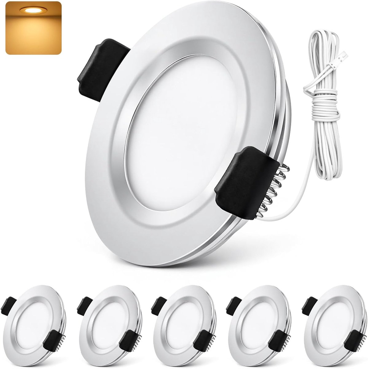 inbouwspot LED DC 12V-24V IP44 3000K warm wit LED spot 3W 300LM LED inbouwspots 58-62mm gatmaat inbouwverlichting voor camper, keuken, kledingkast aluminium chroom 6-delige set, Niet dimbaar