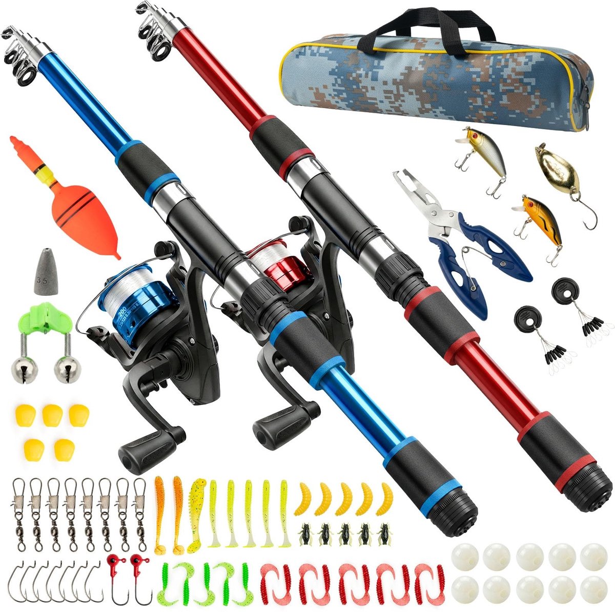 Omgoods - 2-delige Hengelset met 1.8m Telescopische Carbon Fiber Hengel en Spinning Reel