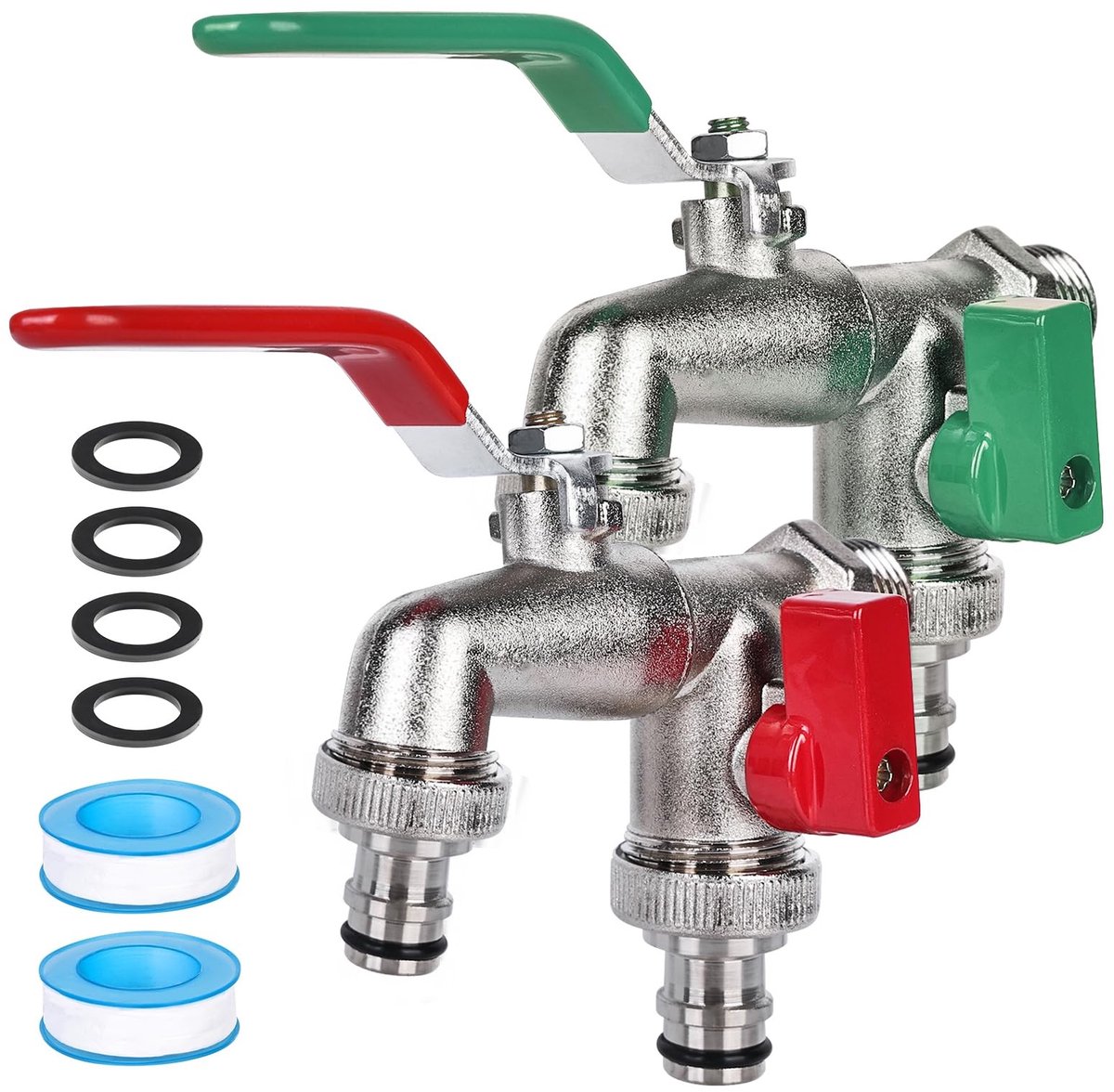 Omgoods - Dubbele Afvoerkraan voor Tuin, Set van 2, 1/2 Inch