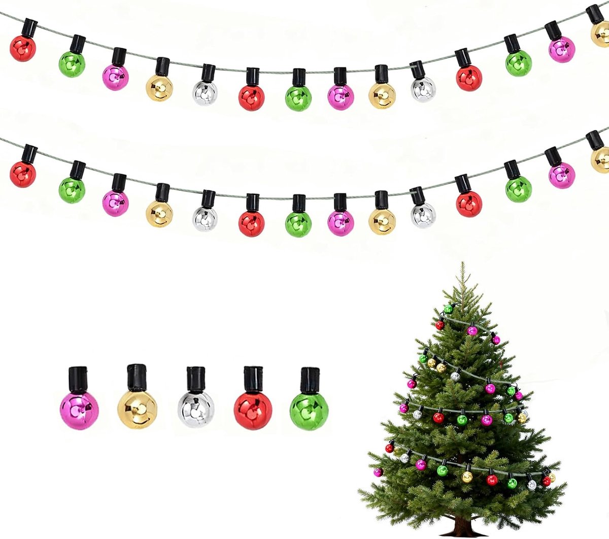 2 stuks poppenhuis accessoires kabouter accessoires Kerstmis, 2 m kabouters accessoires lichtketting van kunststof, mini kleurrijke miniatuur poppenhuis decoratie, kerstkabouter miniatuur decoratie