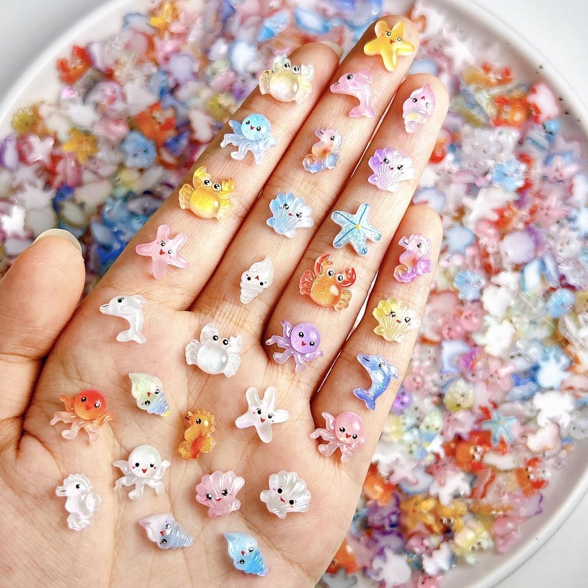 50 stuks nagelbedels zomer 3D bedels nagels zomer nagel charme zee nagelsieraden oceaan transparante miniatuur zeedieren voor doe-het-zelf nail art