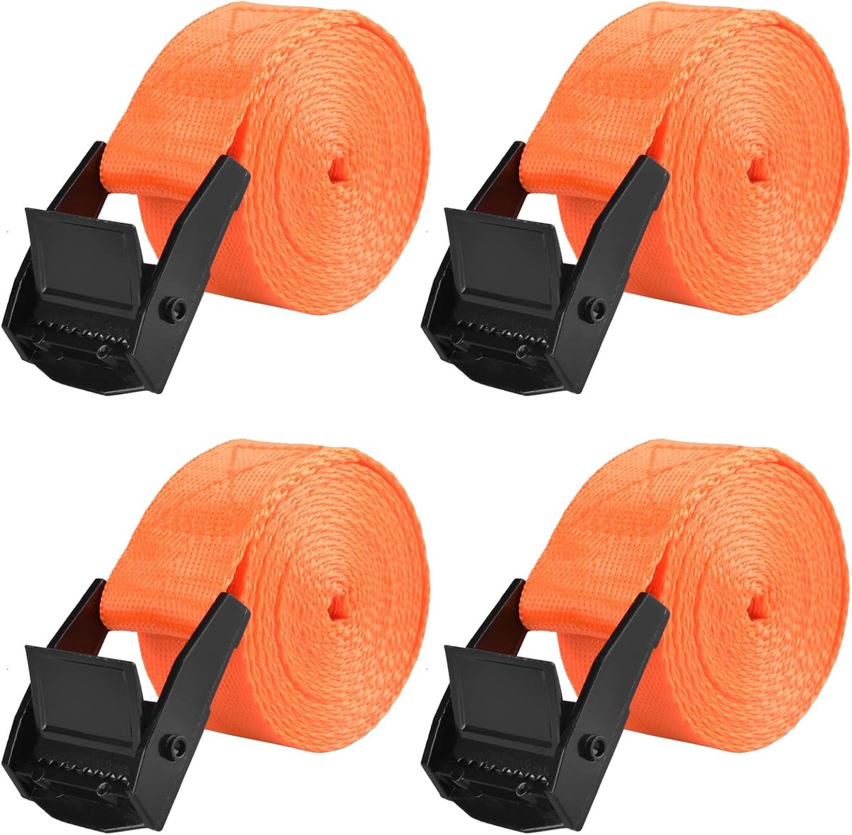 Vastbindende riemen voor nokkengesp, 4 stuks, 5 m x 25 mm zware sjorbanden met snelsluiting, verstelbaar voor vrachtwagen, motorfiets, vracht, aanhangwagen, bagage (oranje)