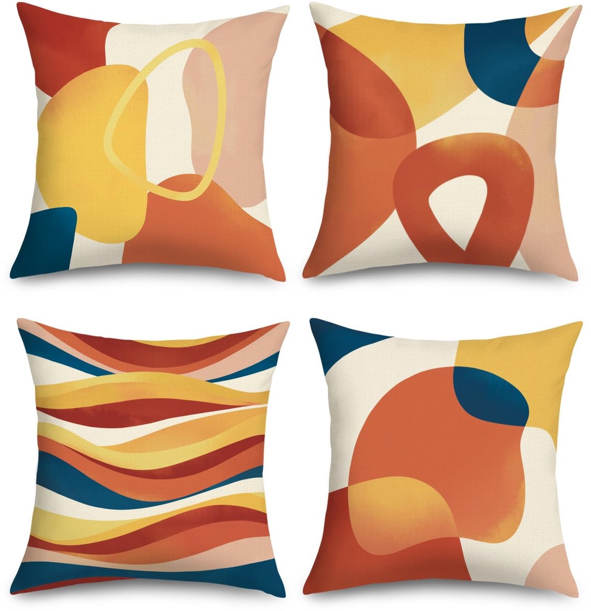 Omgoods - Set van 4 Geometrische Kussenhoezen 45 x 45 cm Oranje