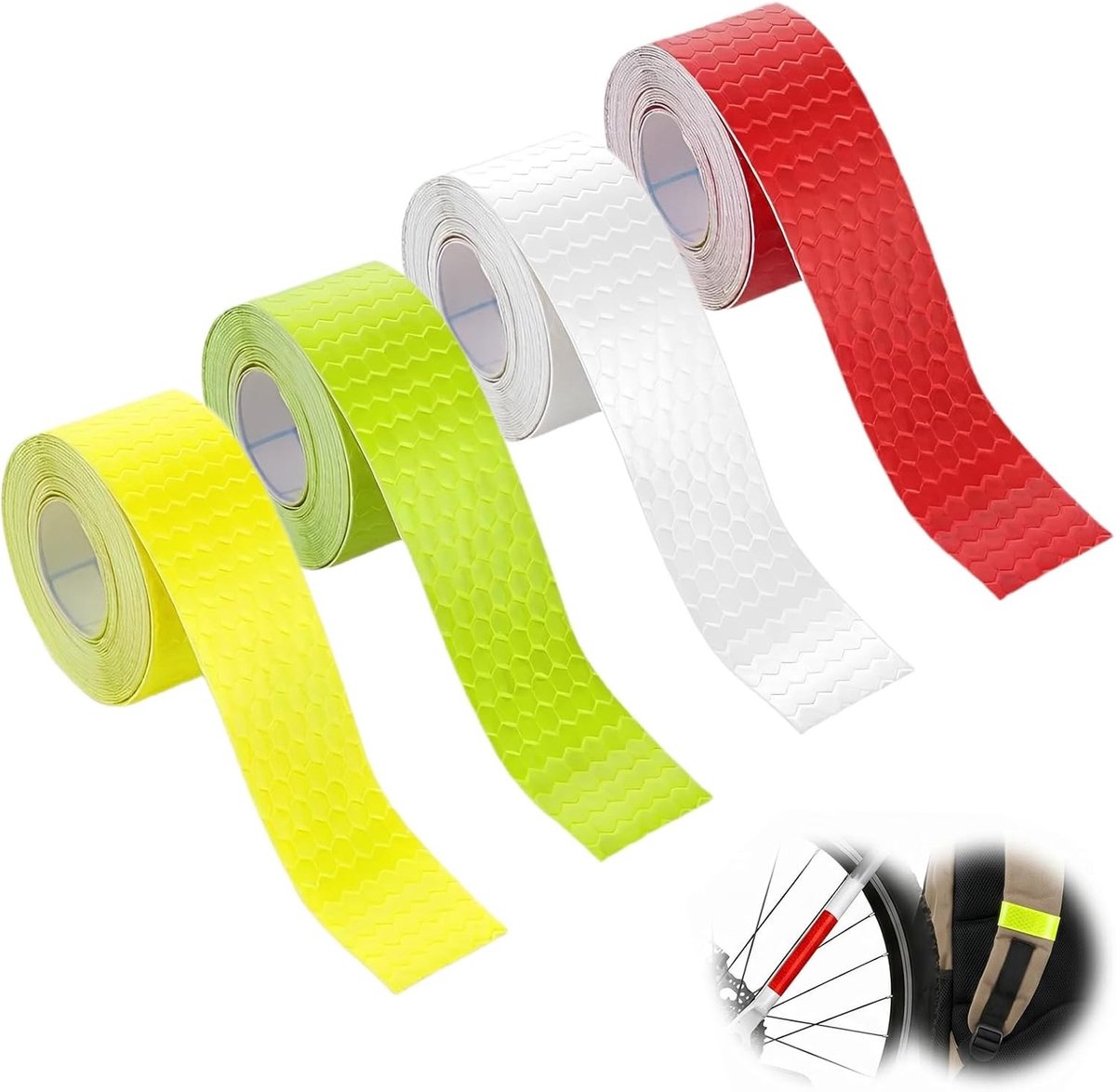4 rollen reflecterende tape, hoge zichtbaarheid, 2 cm x 5 m, waterdichte veiligheidsstickers in rood, neongeel, wit en - ShopVlot